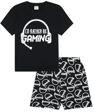 Pyjama court en coton pour garçon avec inscription « I'd Rather Be Gaming », noir - Noir - 11-12 ans