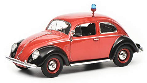 Schuco 450258900 VW Beetle Ovali Fire Brigade with Blue Light, Model Car, 1:43, Red/Black