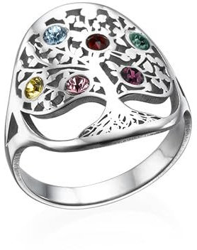 MyNameNecklace Personalisierter Stammbaum-Geburtsstein-Ring – individueller Schmuck, Metall, Zirkonia
