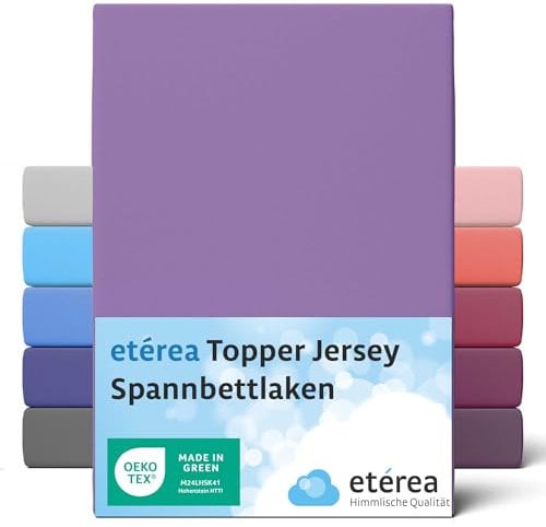 etérea Jersey Topper Drap Housse 180x200-200x200 cm Violette Epaisseur 5-10 cm - 100% Coton - Oekotex Drap-Housse Matelas Lit Housse de Couette - draps-de-lit 180x200cm - 200x200cm Violet
