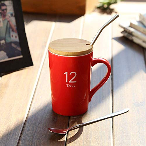 MU Tazza Tazza in ceramica creativa con cucchiaio Tazza da caffè Tazza da acqua grande con coperchio Tazza da caffè al latte,L