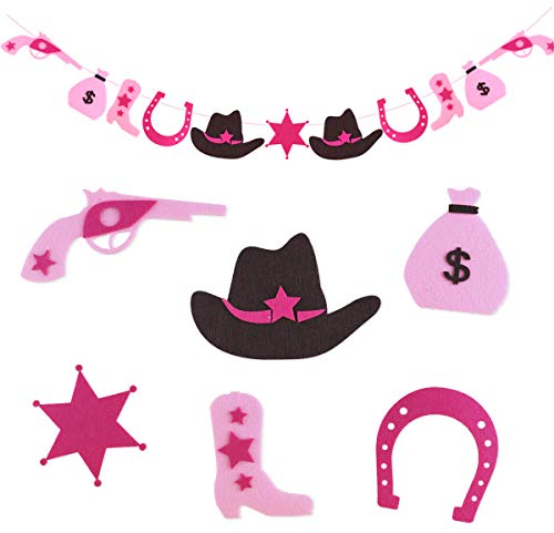 Pink Cowgirl Banner - Boot Banner, Hufeisen Girlande für Western Cowgirl 1. Birthday Party Supplies oder Baby Shower Dekorationen