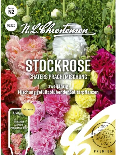 Stockrose Chaters Prachtmischung,Mischung gefüllt blühender Solitärpflanzen, zweijährig, Samen