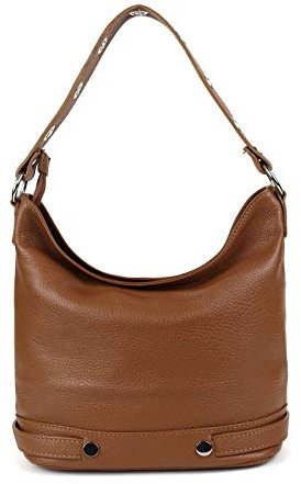 OBC Made in Italy Damen Leder Tasche Shopper Schultertasche City HOBO Bag Cross-Over Umhängetasche Handtasche Damentasche Nieten Braun