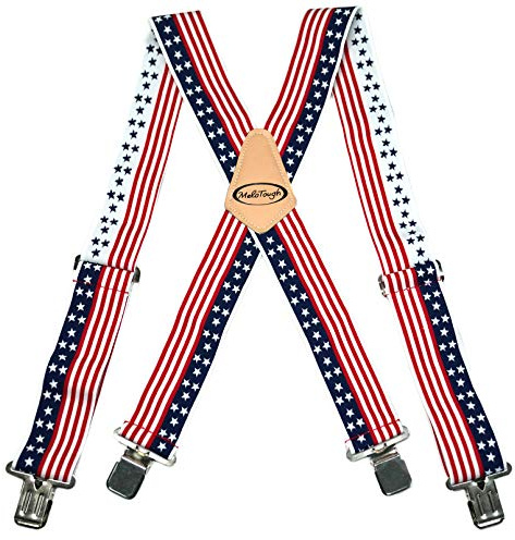 Hosenträger mit amerikanischer Flagge, X-Rücken, 5,1 cm breit, verstellbare und elastische Hosenträger in X-Form mit sehr starken Clips – strapazierfähig