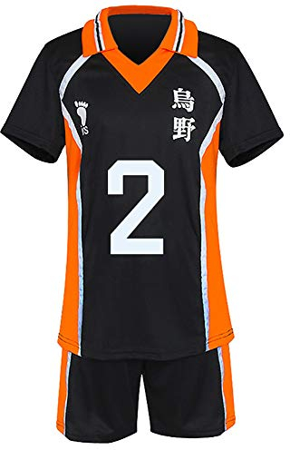 QYIFIRST Anime Karasuno Koukou High School Sugawara Koushi Jersey Set Volleyballverein Team Trikot Uniform Nr.2 Cosplay Kostüm Schwarz XXL