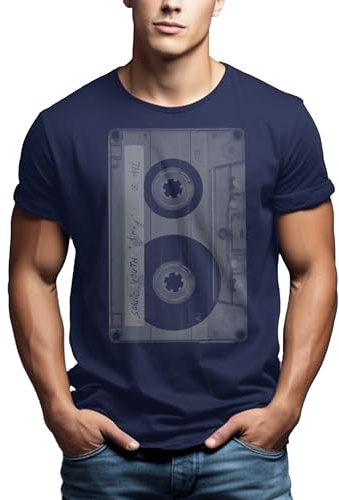 MAKAYA Cooles Musik T-Shirt mit Motiv Tape Kassette Blau Männer M