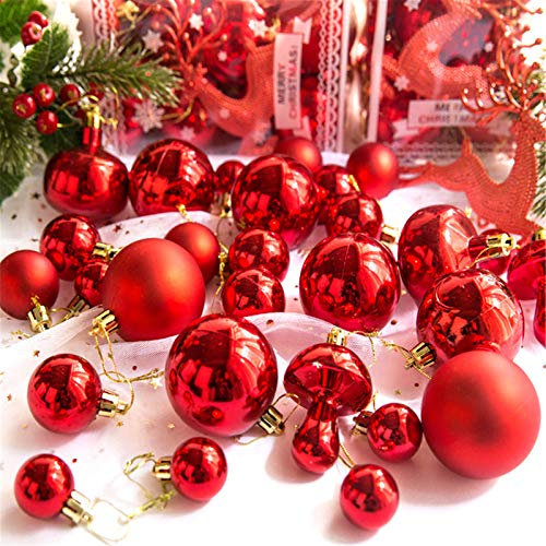 SWECOMZE 30 Stück Christbaumkugeln Set Weihnachtskugeln aus Kunststoff Baumschmuck Weihnachtsbaum Deko & Christbaumschmuck in unterschiedlichen Größen und Designs (Rot)