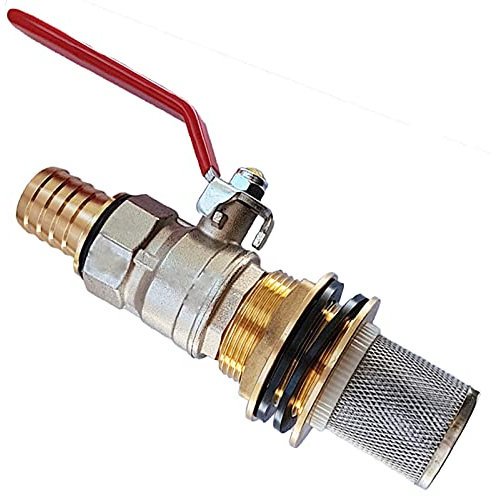 QUALITÄTS Regentonnendurchführung aus Messing Verschraubung Faßverschraubung > Ausführung auswählen >>> Kugelhahn + Filter + Tülle | Loch Regentonne 43mm | Tülle 1 25mm