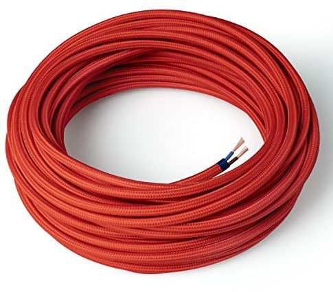 Amarcords - Câble électrique textile couleur CORAIL, rond, soie, 1 mètre, à 2 brins 2x0,75 - Fil vintage en tissu coloré, pour lampes, lustres, appliques et abat-jours.