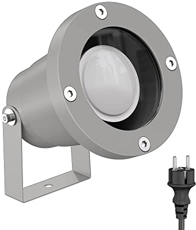 ledscom.de Gartenstrahler DUK für außen, IP65, Stecker, grau, inkl. GU10 LED 630lm weiß
