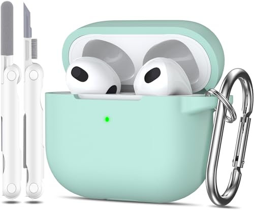 MHYALUDO Custodia per Airpods 3a generazione 2021,Custodia protettiva in morbido silicone per Airpods 3 con LED visibile sulla parte anteriore,con kit di pulizia,Verde menta
