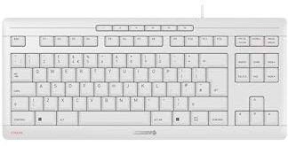 CHERRY STREAM KEYBOARD TKL, Wired Keyboard without Numeric Keypad, UK Layout (QWERTY), Quiet Keystrokes, Unique Typing Experience, White-Grey