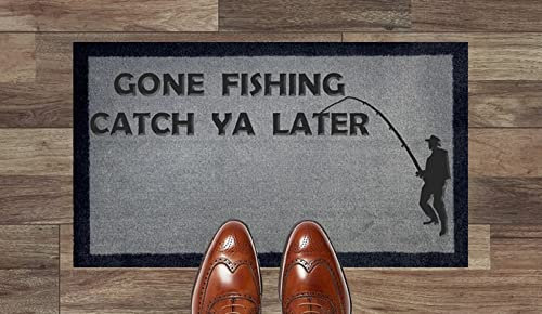 Artisan Kiss Grey Nylon Door Floor Mat Anti Slip Backing 70x40cm Gifts Presents Wedding Novelty (70 x 40 cm, Gone Fishing)