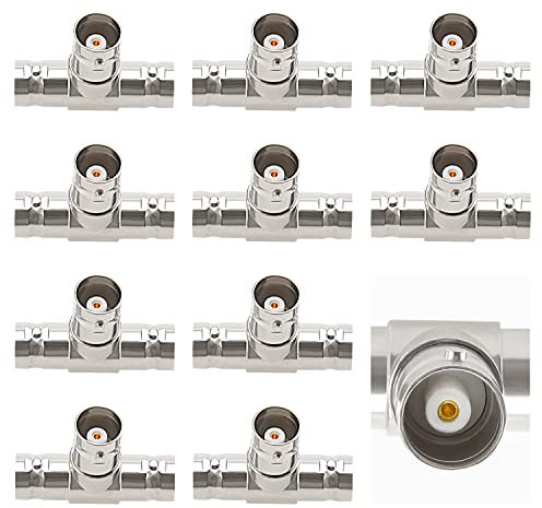 10 Stücke 3-Wege BNC Buchse auf Buchse Adapter, KUOQIY T-Typ BNC Buchse auf Dual Buchse RF Koaxialadapter, BNC T Splitter Kombinierer für Koaxialkabel, CCTV, Antenne