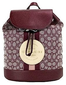 COACH Dempsey Rucksack mit Kordelzug in charakteristischem Jacquard-Patch und Streifen, Im/Wine Multi, Medium, Dempsey Rucksack