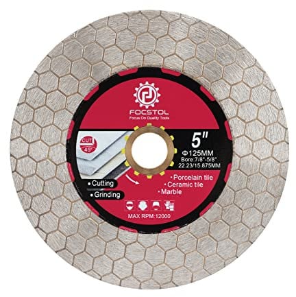 FOCSTOL Diamant Trennscheibe 125mm - Fliesentrennscheibe Schneiden und Schleifen für Porzellan Keramikfliesen Marmor Granit Kunststein Quarz Laube 22,23mm x 15,875mm