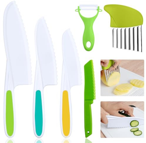 HOTUT Juego de Cuchillos de Cocina de Plástico,6pcs Juego de Cuchillos para Niños,Juego Cuchillos Cocina Niños para Cortar Frutas o Verduras,Cuchillo Seguro para Niños para Niños da 2-6 Año