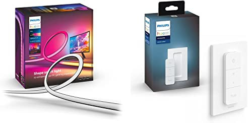 Philips Hue White and Color Ambiance, Lightstrip Hue Play gradient PC pour écran triple de 24-27 pouces Dim Switch Télécommande nomade variateur de lumière V2