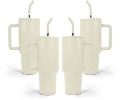 AGH 40 oz Sublimation Tumbler with Handle 4-Pack Stainless Steel Insulated Tumblers Blanks Water Bottle Travel Cups Matte Beige