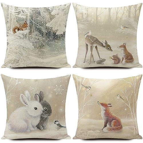 HUASHUZI Weihnachtskissen Kissenbezug 40 x 40 cm Winter Wintermotiv Weihnachtsdeko Weihnachtskissenbezug Christmas Decorations Weihnachtsfeier 4er Set