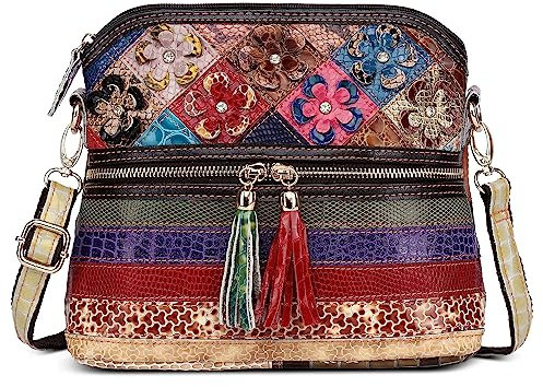 DIRRONA Damen Mode Schultertasche - Große Umhängetasche Aus Echtem Leder - Messenger Tasche für Tägliches, Party, Casual, Reisen und Arbeiten - Crossbody Tasche in Farbigem B
