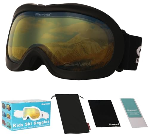 OUTDOORSPARTA Occhiali da sci per bambini, Occhiali da snowboard per bambini per ragazzi Ragazze Bambino Età 3-14 (6. Cornice Nera, Lente Gialla)