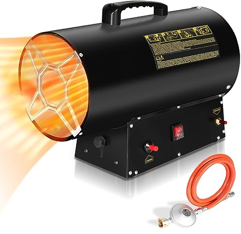 Tysobes Gasheizgebläse 15W Gasheizer für Gasflasche mit Druckregler Tragegriff und Schlauch Gasheizgerät Gasdruckregler Innenbereich für Baustellen Eisenbahnflughäfen