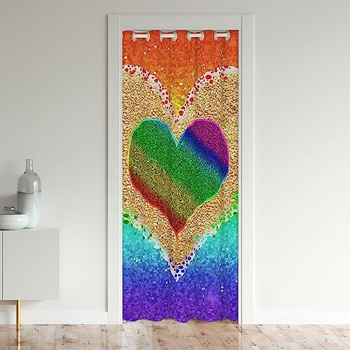 Rainbow Window Treatments Colorful Love Heart Window Treatments Teens Men Women Decor Love is Love Closet Door Cover Curtain for Bedroom Living Room Multicolor Glitter 86x203cm