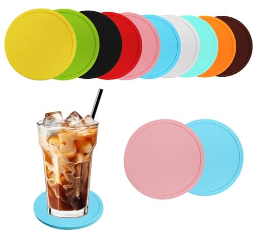 Drink Coasters Set of 10 Colours, Silicone Cup Coasters Non Slip Cup Mat Heat Resistant Cup Mat for Coffee Beer Mug Wine Glass Bottle Home and Bar