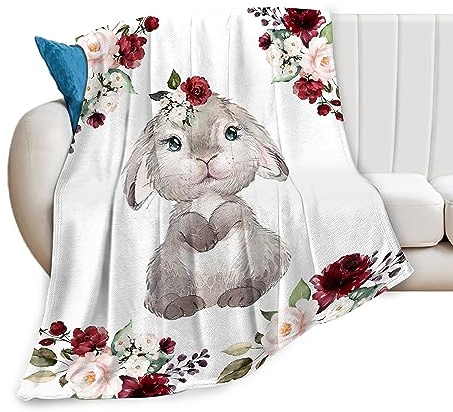 Fuzawet Cute Rabbit Blanket Bunny Fleece Throw Blanket Gifts for Women Girls Super Soft Cozy Animal Plush Bedding Decor Blanket for Baby Kids Adults Bed 40x50