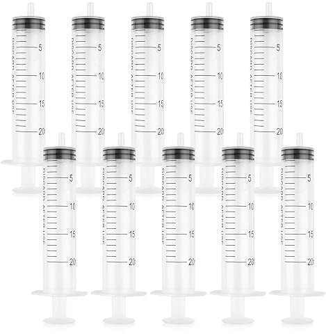 Syringes Set, 20ml Plastic Syringe, Liquid Measuring Tools for Pets, Labs, Animal Feeding, Dispensing, Watering (No Needle, 10 PCS)