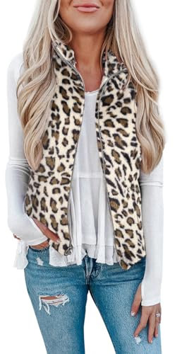 Raphin Mantel Damen Herbst Fleece Warm Mode Lässig Leichte Jacke Damen Hohe Qualität Superweich Pelz Weste Damen(Aprikosen Leopard,XL)