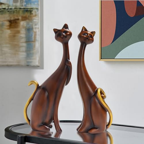 LIKEUDO Einzigartige Harzkatzen Statue für Katzenliebhaber - Perfekte Dekoration für Zuhause und Büro(Graffiti) (Wood Color)