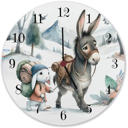 speecheese Hase und Esel Wanderschaft Wanduhr Tierische Abenteuer Uhr Reise Trekking Motiv Fuß Wandern Für Tierfreunde und Freunde der Kameradschaft