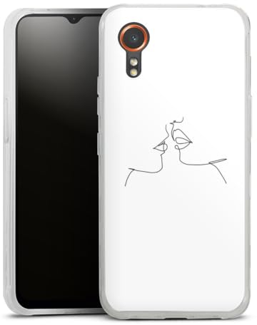 Silikon Hülle kompatibel mit Samsung Galaxy Xcover7 Case transparent Handyhülle Kussmund Line Art Liebe
