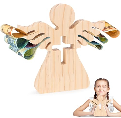 Holzengel mit Kreuz Holz Schutzengel Geldgeschenk Holzengel mit Kreuz Schutzengel für Kommunion und Konfirmation Mädchen Jungen Engel Holzfiguren für Firmung Taufe Kommunion Konfirmation Gastgeschenk