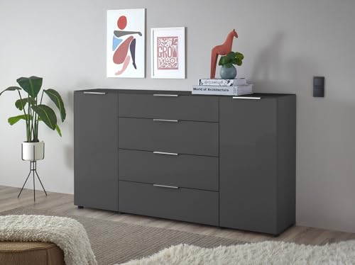 moebel-dich-auf Sideboard Kommode Trend 4, Front und Oberboden aus Glas, Metallgriffe, Soft-Close, (BxHxT) 180x99x40 cm (anthrazit)