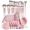 MAANGE Lot de 37 pinceaux de maquillage synthétiques de qualité supérieure pour fond de teint, fard à paupières, poudre, anti-cernes, pour débutants (rose)