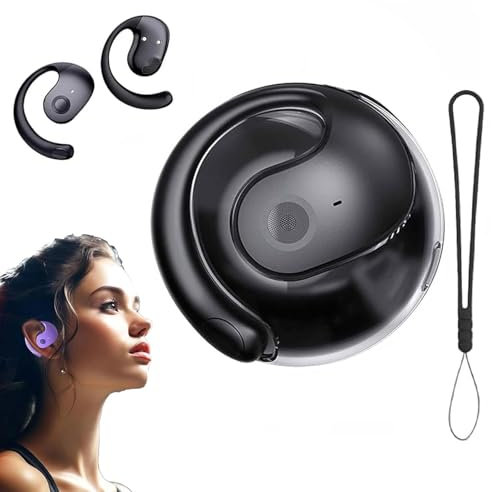 Abierto Oreja Auriculares OWS Colgante Earphones, Inalámbrico Bluetooth Auricular, Out of Ear Open Oreja Earbuds, Aire Conducción Auriculares para Correr Ciclismo Trabajar Largo Tiempo,Black