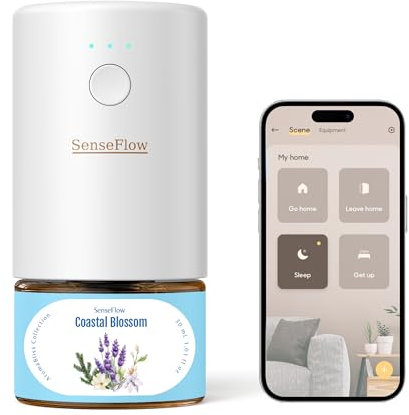 SenseFlow Aroma Diffuser für Ätherische Öle Smart Wi-Fi SF101S, Wasserloser Ultraschall Duftstecker Raumduft, 100% pflanzlich Lufterfrischer, 120-Tage Aroma für Zuhause bis zu 100 m² - Küstenblüte
