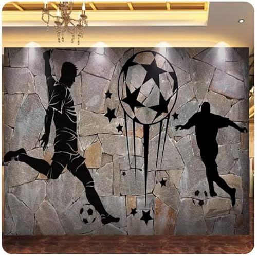 Papier Peint Panoramique Ballon de foot Stonewall d'époque Papier Peint Intissé 3D Tapisserie Poster Decoration Murale Chambre Salon 300x210 cm