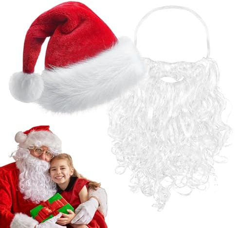 Weihnachtsmann Bart & Weihnachtsmannmütze,Bart & Weihnachtsmütze | Weihnachtsschmuck Bart und Weihnachtsmütze - Kleidung Requisiten Weihnachtsmütze Weihnachtsmütze Kunstbart