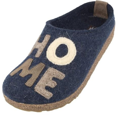 HAFLINGER Grizzly Home Filzpantoffel Hausschuh Filzclog mit Home Schriftzug unisex Blau (Kapitän 79) Gr. 44