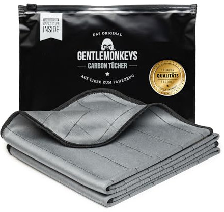 GENTLEMONKEYS Lot de 2 chiffons en carbone - Chiffons en microfibre pour vitres de voiture sans traces - Chiffons de nettoyage en microfibre - 350 g/m² (50 x 40 cm)