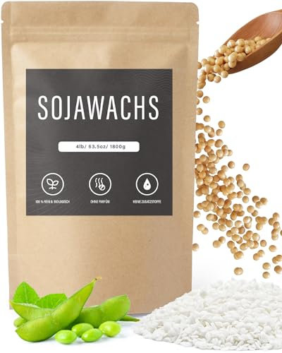 BOYUJK Sojawachs für Kerzen 1.8KG, Premium Natürlich Kerzenwachs, 100% Sojawachs für die Kerzenherstellung aus biologischem Anbau, ohne Zusatzstoffe, Harmlos und Rein