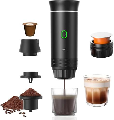 Jenmayt Machine à Café Espresso Portable 15 Bars – Cafetière Électrique Sans Fil avec USB Rechargeable, Compatibilité avec Capsules Nes/Café Moulu pour Voyage, Camping, Bureau (sans sac)
