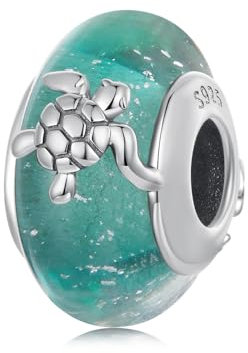 Tortuga de perlas de cristal de Murano para pulseras Pandora,925 plata de ley verde perla amuleto,Regalo para mamá y novia, Vidrio, Glass