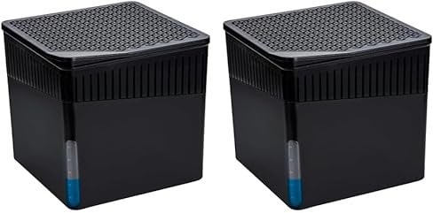 WENKO Raumentfeuchter Cube, Luftentfeuchter mit 1 kg Block (Calciumchlorid), nachfüllbar, 16,5 x 15,7 x 16,5 cm, Schwarz (Packung mit 2)