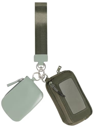 JSRQT Portafoglio da Polso per Donna, Portamonete Staccabile a Doppia Tasca,Borsellino da Viaggio con Cinturino,Portamonete RFID Blocking,Tasca per Monete (Verde)